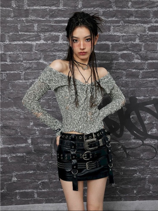 Sculture Tokyo Accessories - Sculture Tokyo Punk studded hip slim leather skirt